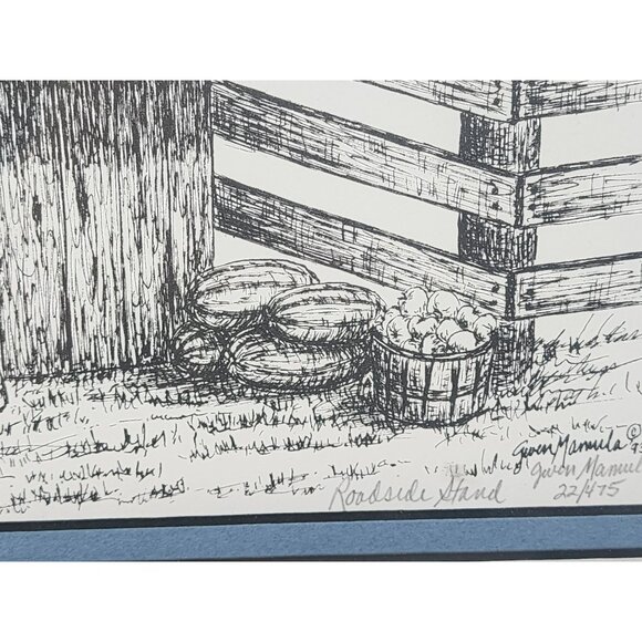 Vntg Framed Sketch Print By Gwen Mamula "Roadside Stand" 1993 Signed & Numbered - Picture 5 of 9